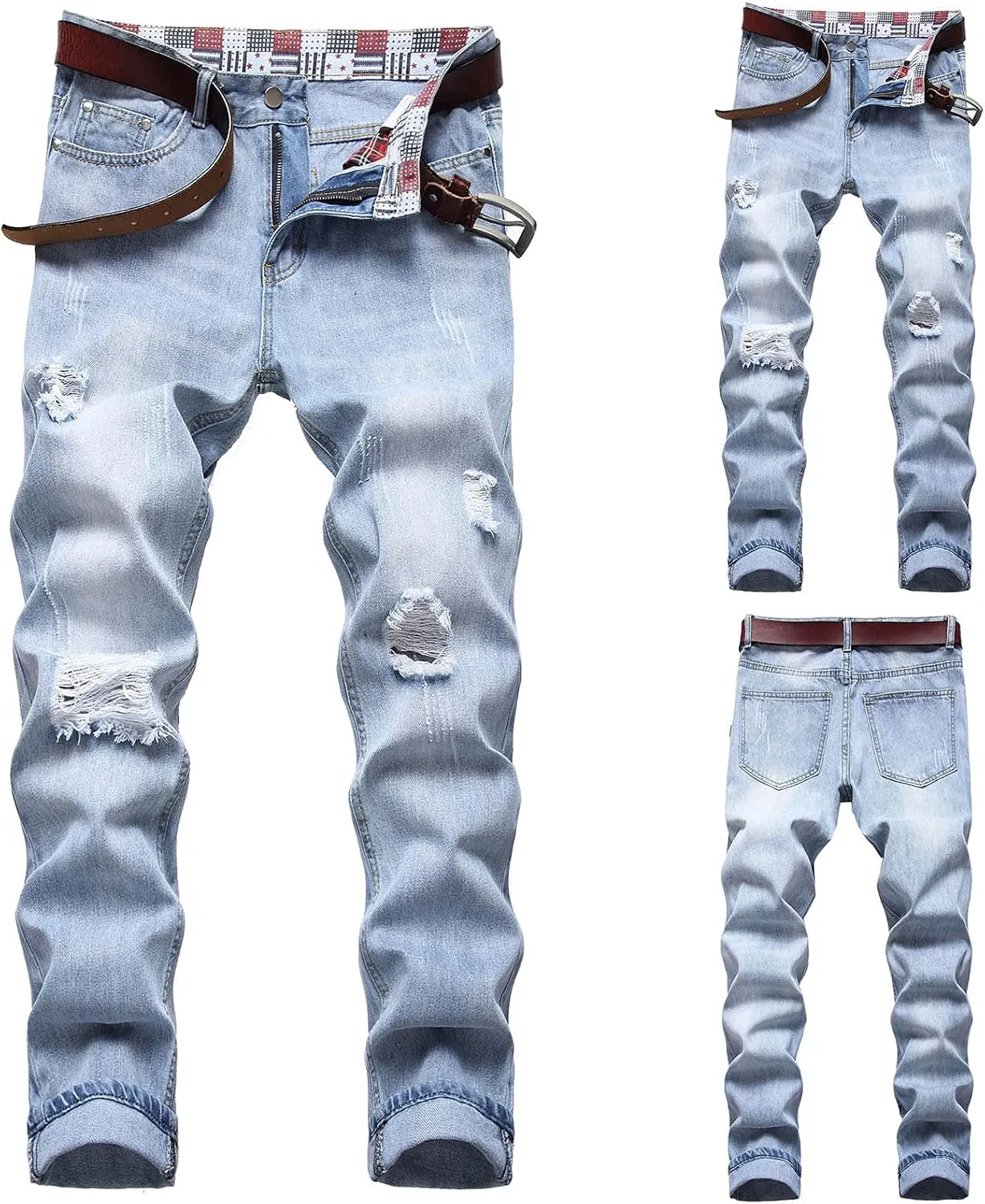 XUETON Mens Denim Pants Skinny Slim Fashion Streetwear Destroyed Distressed Straight Hip Hop Biker Stretchy Jeans