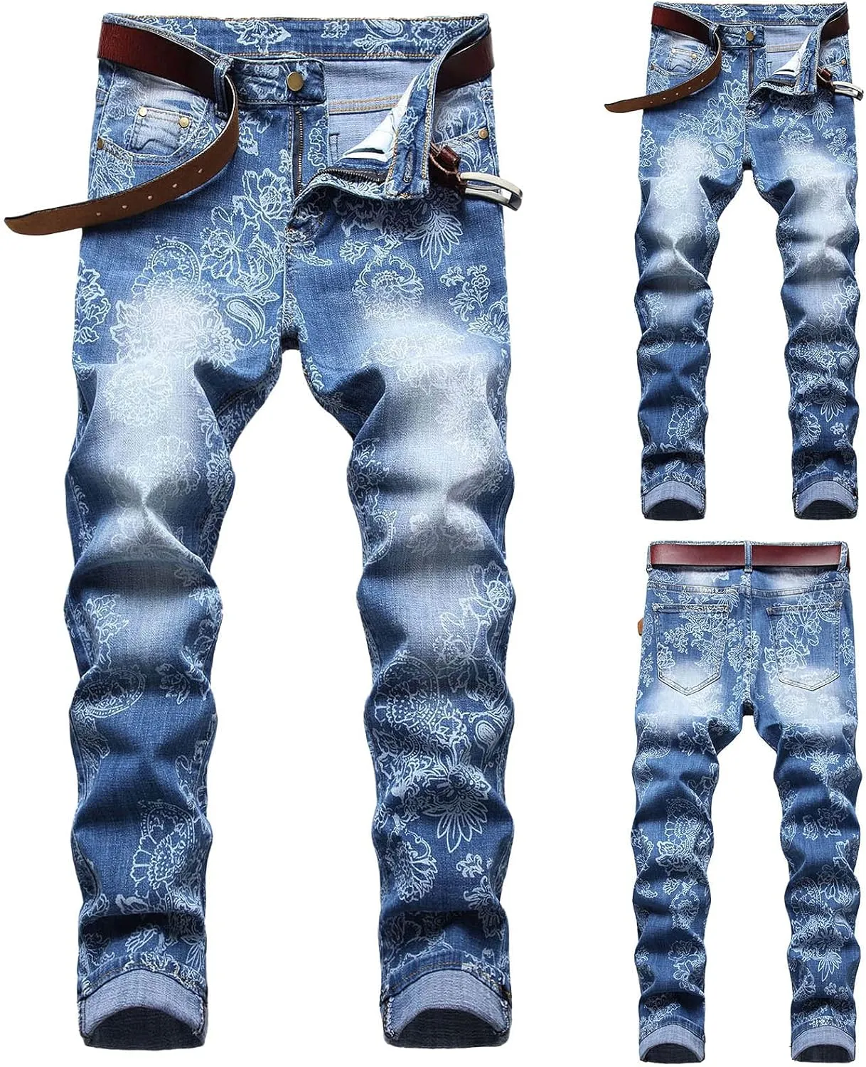 XUETON Mens Denim Pants Skinny Slim Fashion Streetwear Destroyed Distressed Straight Hip Hop Biker Stretchy Jeans