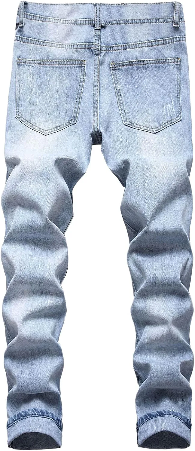 XUETON Mens Denim Pants Skinny Slim Fashion Streetwear Destroyed Distressed Straight Hip Hop Biker Stretchy Jeans