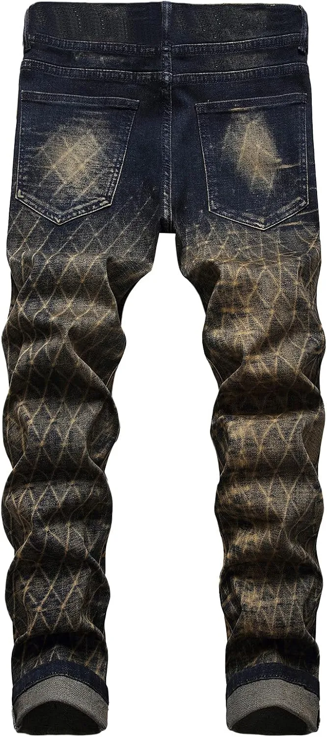 XUETON Mens Denim Pants Skinny Slim Fashion Streetwear Destroyed Distressed Straight Hip Hop Biker Stretchy Jeans