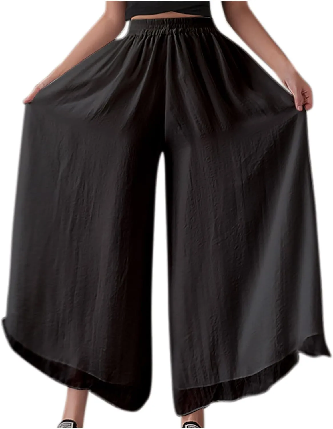 yardsong Palazzo Pants for Women Dressy Flowy Wide Leg Chiffon Pants Fashion High Waisted Party Wedding Casual Culottes