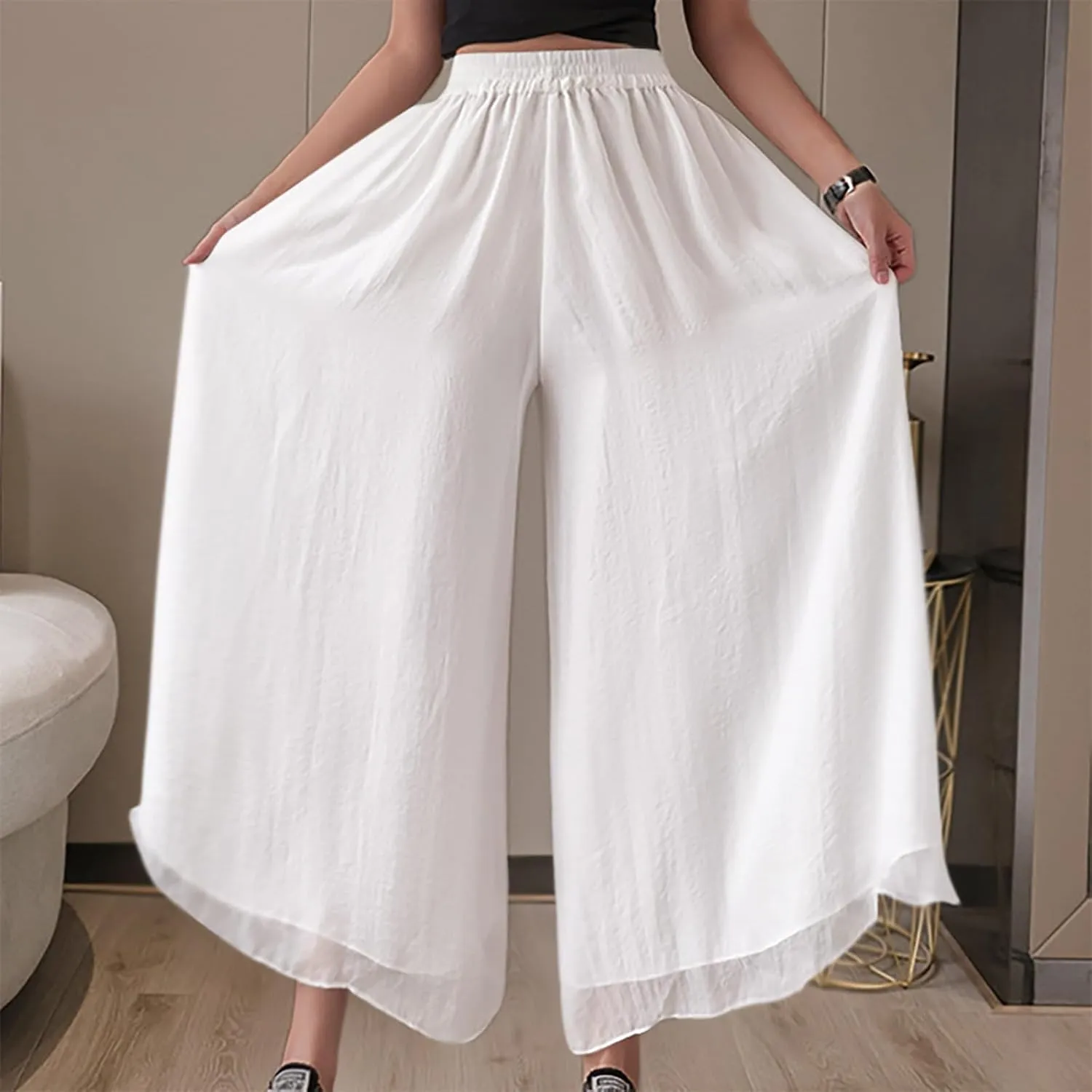 yardsong Palazzo Pants for Women Dressy Flowy Wide Leg Chiffon Pants Fashion High Waisted Party Wedding Casual Culottes