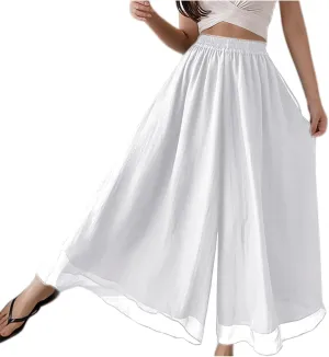 yardsong Palazzo Pants for Women Dressy Flowy Wide Leg Chiffon Pants Fashion High Waisted Party Wedding Casual Culottes