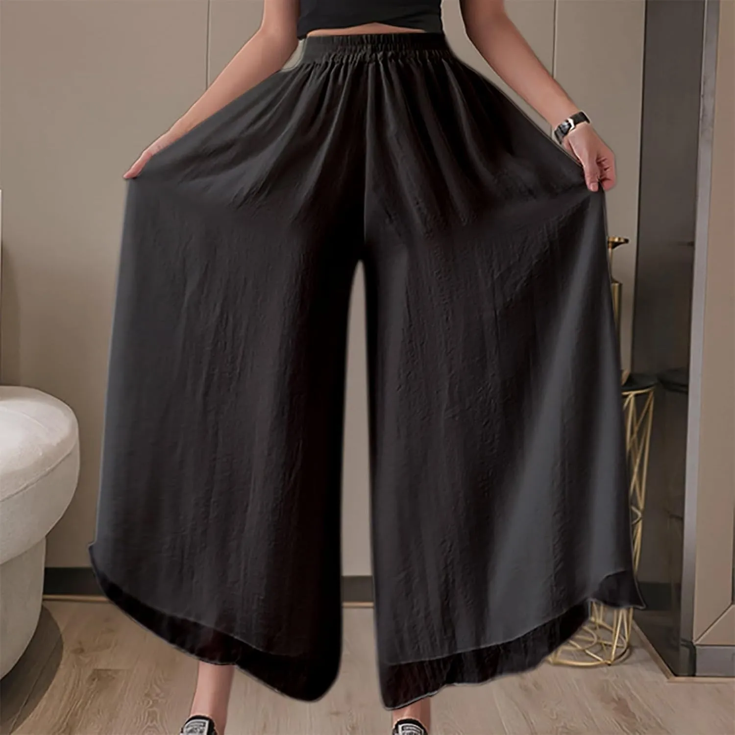 yardsong Palazzo Pants for Women Dressy Flowy Wide Leg Chiffon Pants Fashion High Waisted Party Wedding Casual Culottes