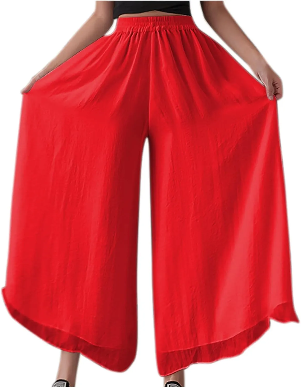 yardsong Palazzo Pants for Women Dressy Flowy Wide Leg Chiffon Pants Fashion High Waisted Party Wedding Casual Culottes