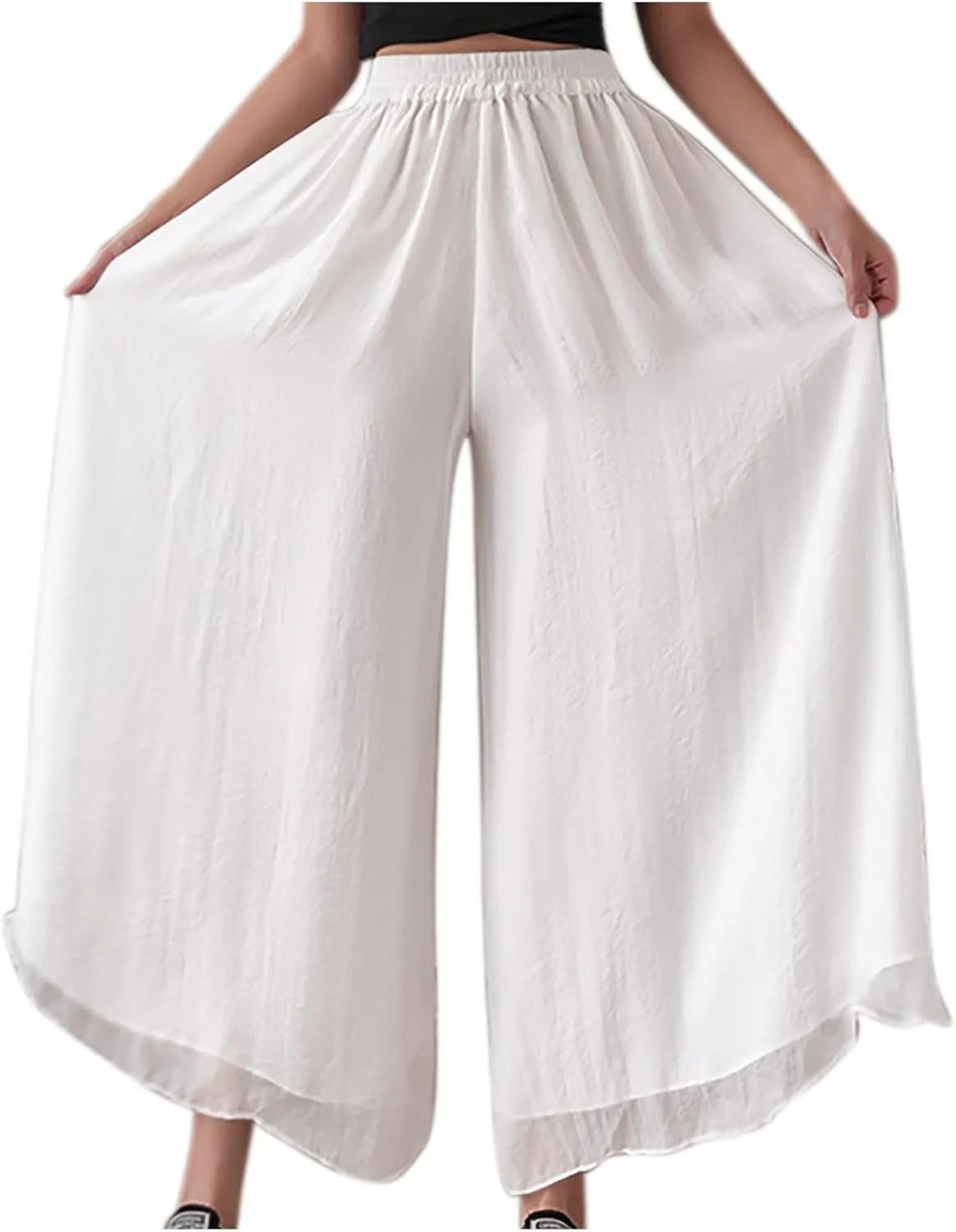 yardsong Palazzo Pants for Women Dressy Flowy Wide Leg Chiffon Pants Fashion High Waisted Party Wedding Casual Culottes