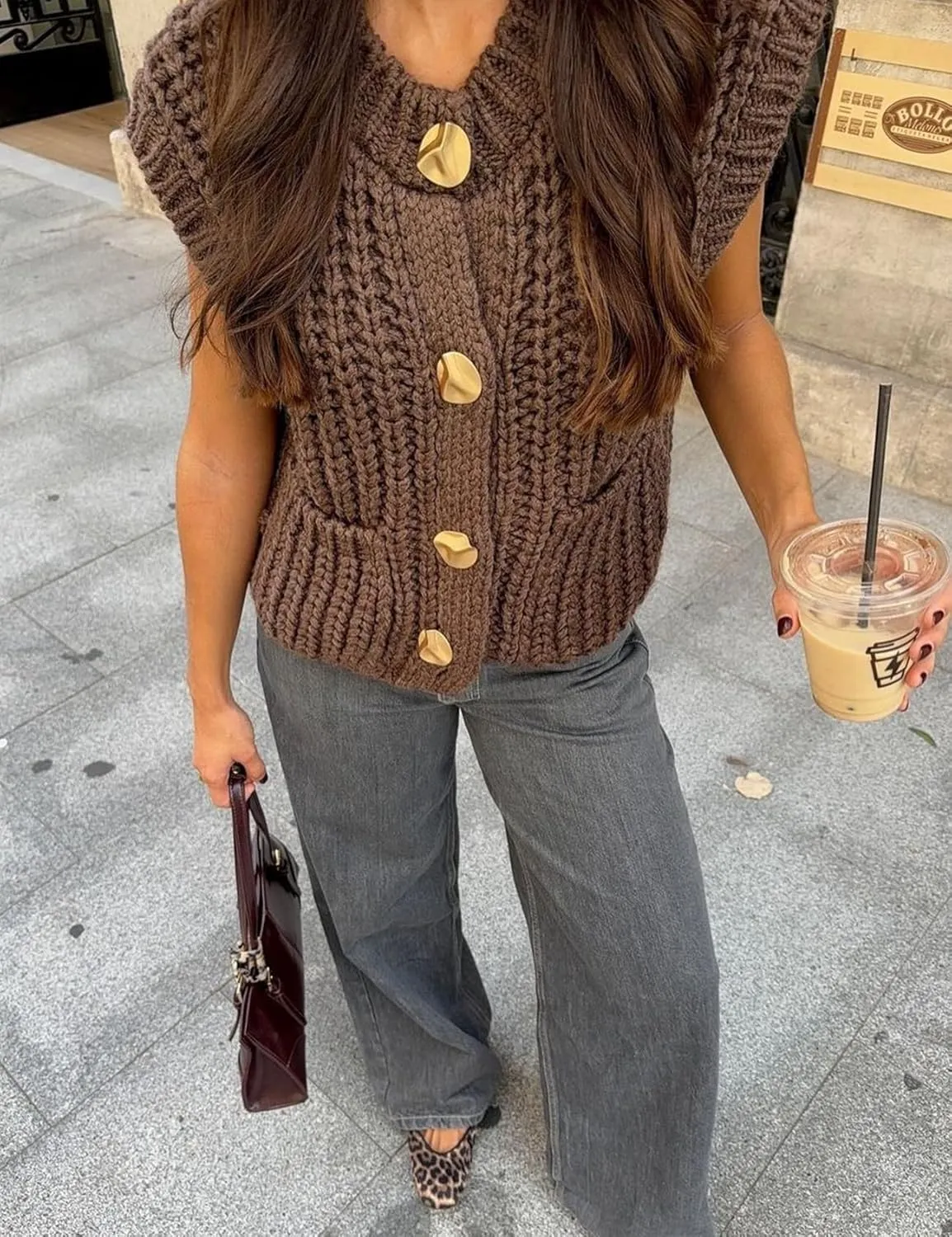 Yimoon Sweater Vest Women Cropped Gold Button Chunky Knit Vest Sleeveless Crop Knit Cardigan