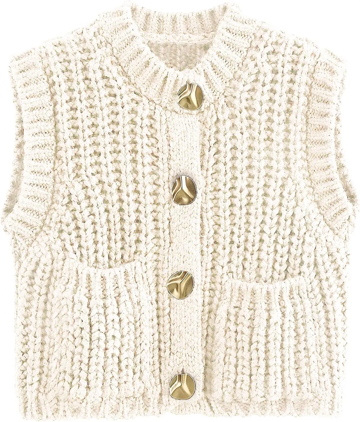 Yimoon Sweater Vest Women Cropped Gold Button Chunky Knit Vest Sleeveless Crop Knit Cardigan