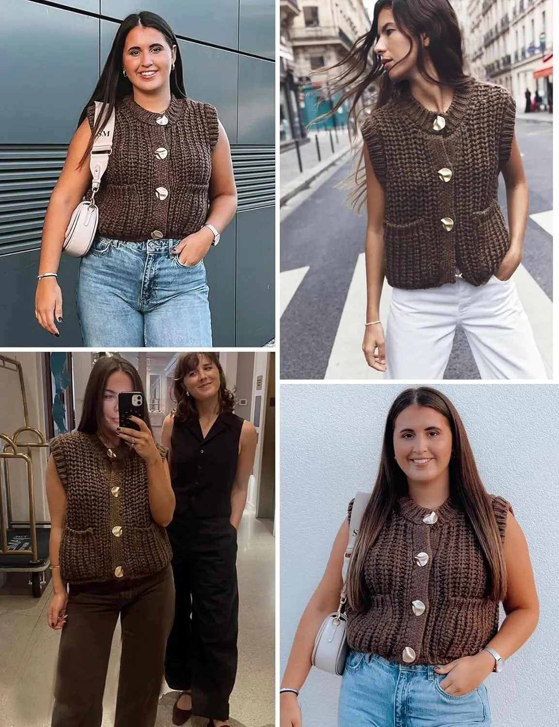 Yimoon Sweater Vest Women Cropped Gold Button Chunky Knit Vest Sleeveless Crop Knit Cardigan
