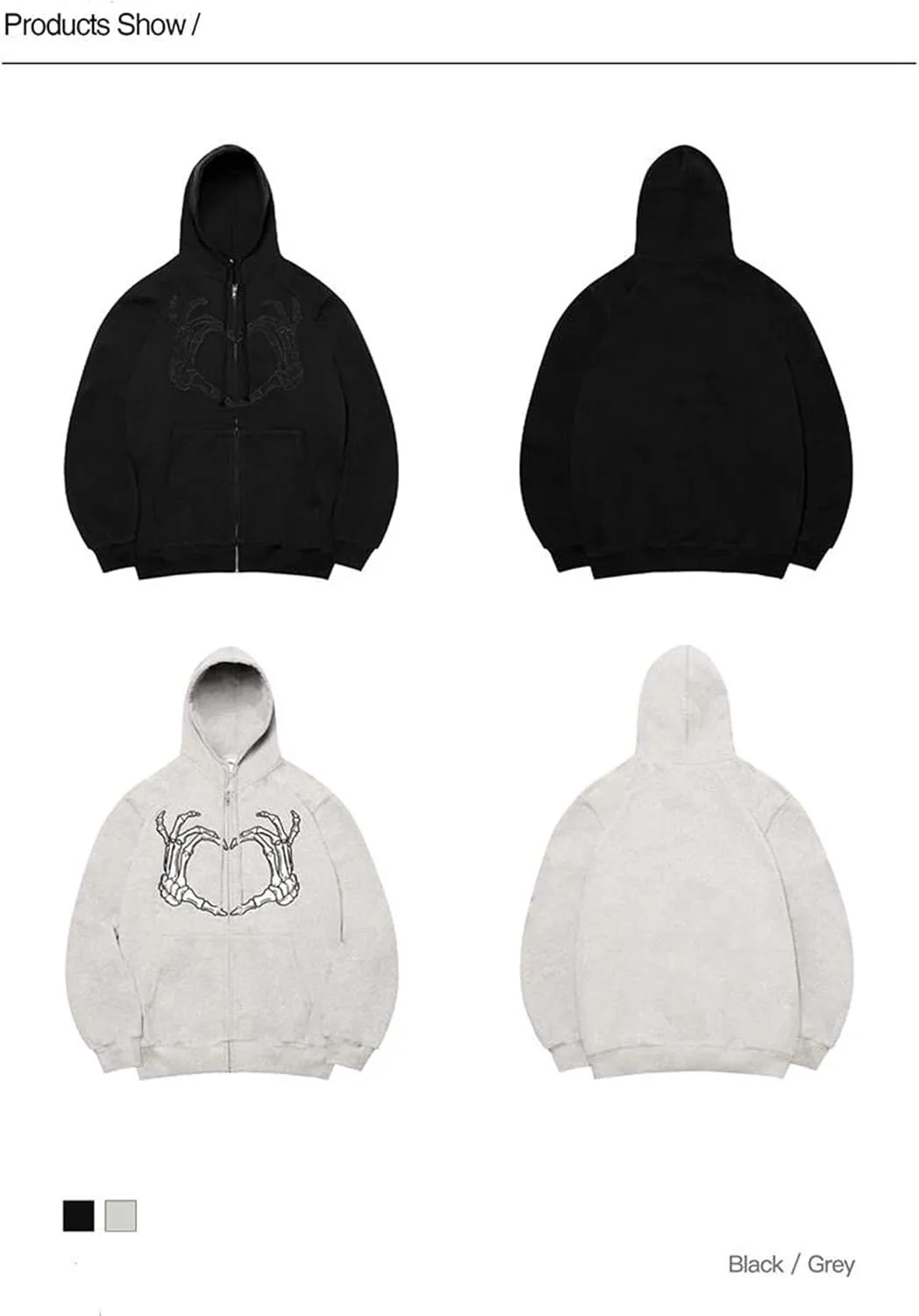 Yuemengxuan Women Man Goth Hoodie Sweatshirts Y2k Aesthetic Zip Up Jacket 90s Long Sleeve Graphic Coat Couple Top Streetwear