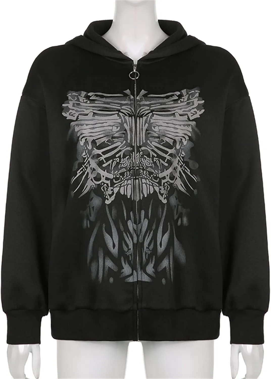 Yuemengxuan Women Man Goth Hoodie Sweatshirts Y2k Aesthetic Zip Up Jacket 90s Long Sleeve Graphic Coat Couple Top Streetwear