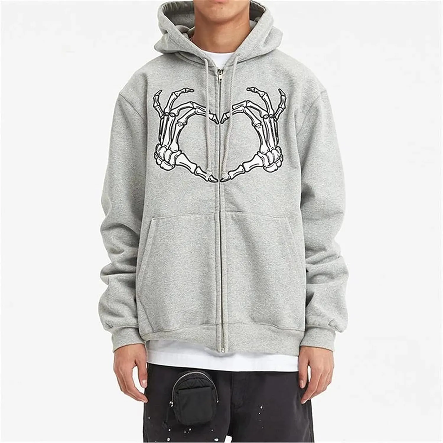 Yuemengxuan Women Man Goth Hoodie Sweatshirts Y2k Aesthetic Zip Up Jacket 90s Long Sleeve Graphic Coat Couple Top Streetwear