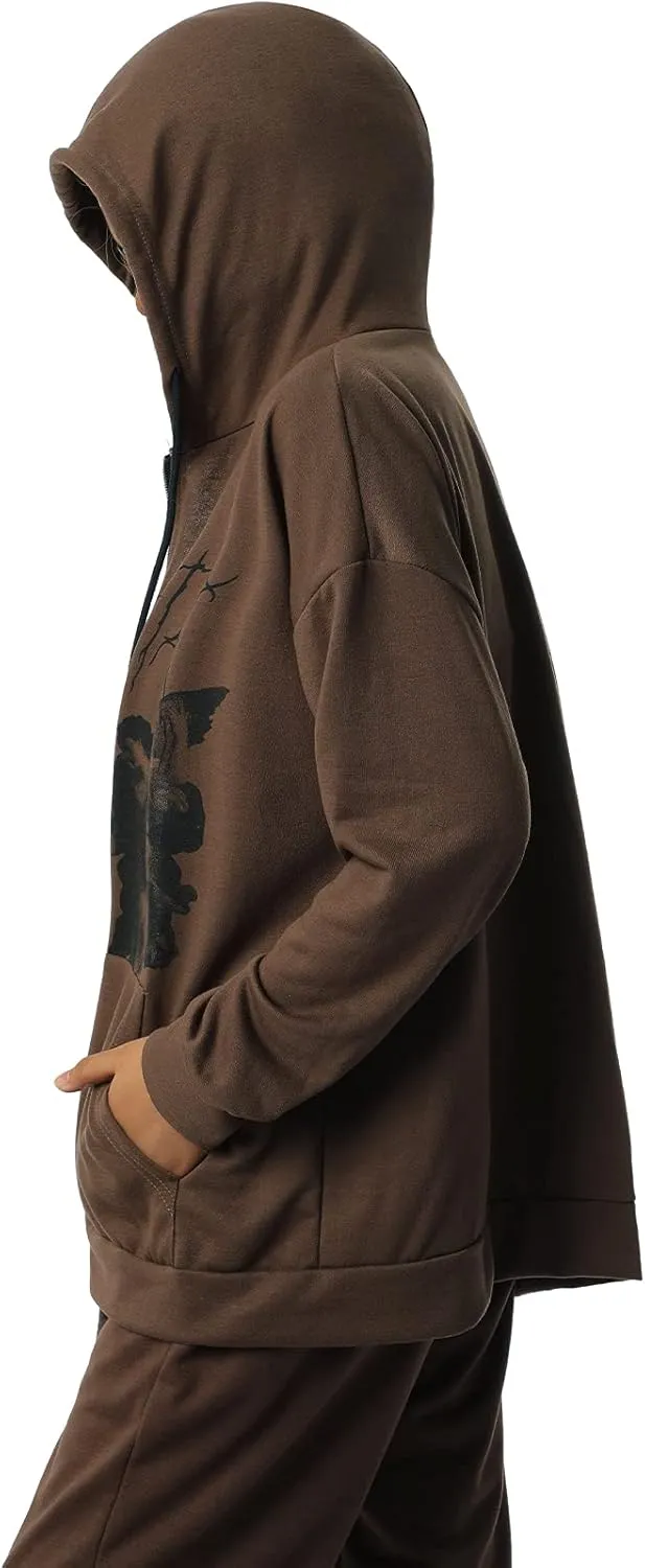 Yuemengxuan Women Man Goth Hoodie Sweatshirts Y2k Aesthetic Zip Up Jacket 90s Long Sleeve Graphic Coat Couple Top Streetwear
