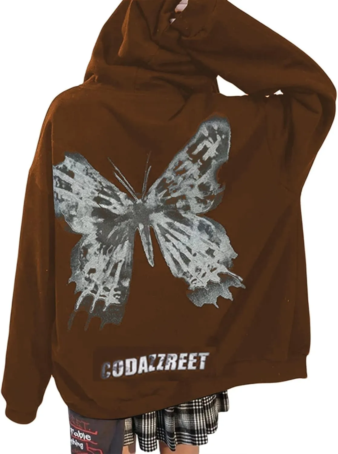 Yuemengxuan Women Man Goth Hoodie Sweatshirts Y2k Aesthetic Zip Up Jacket 90s Long Sleeve Graphic Coat Couple Top Streetwear