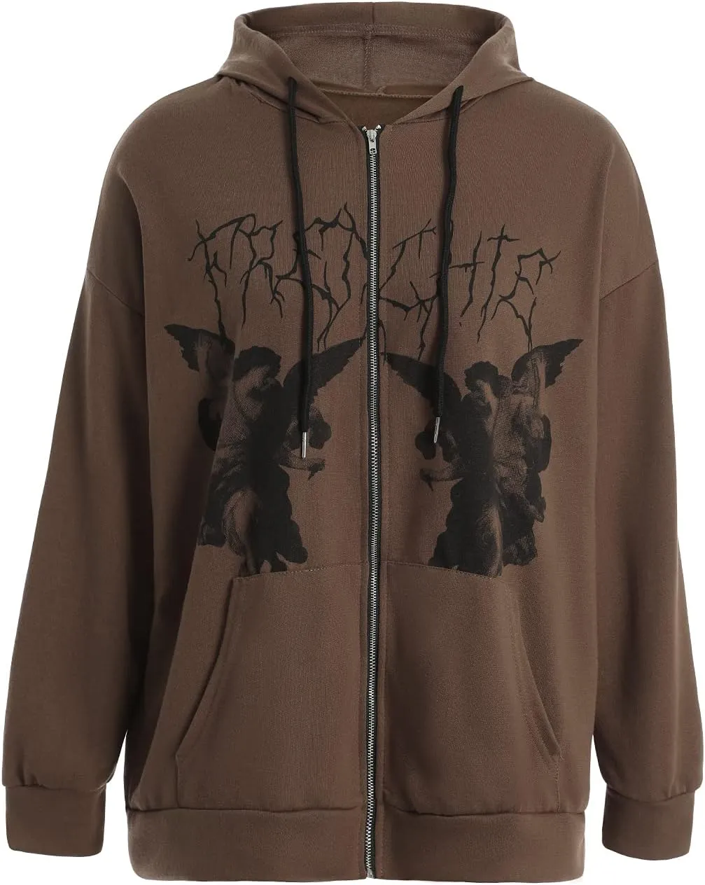 Yuemengxuan Women Man Goth Hoodie Sweatshirts Y2k Aesthetic Zip Up Jacket 90s Long Sleeve Graphic Coat Couple Top Streetwear