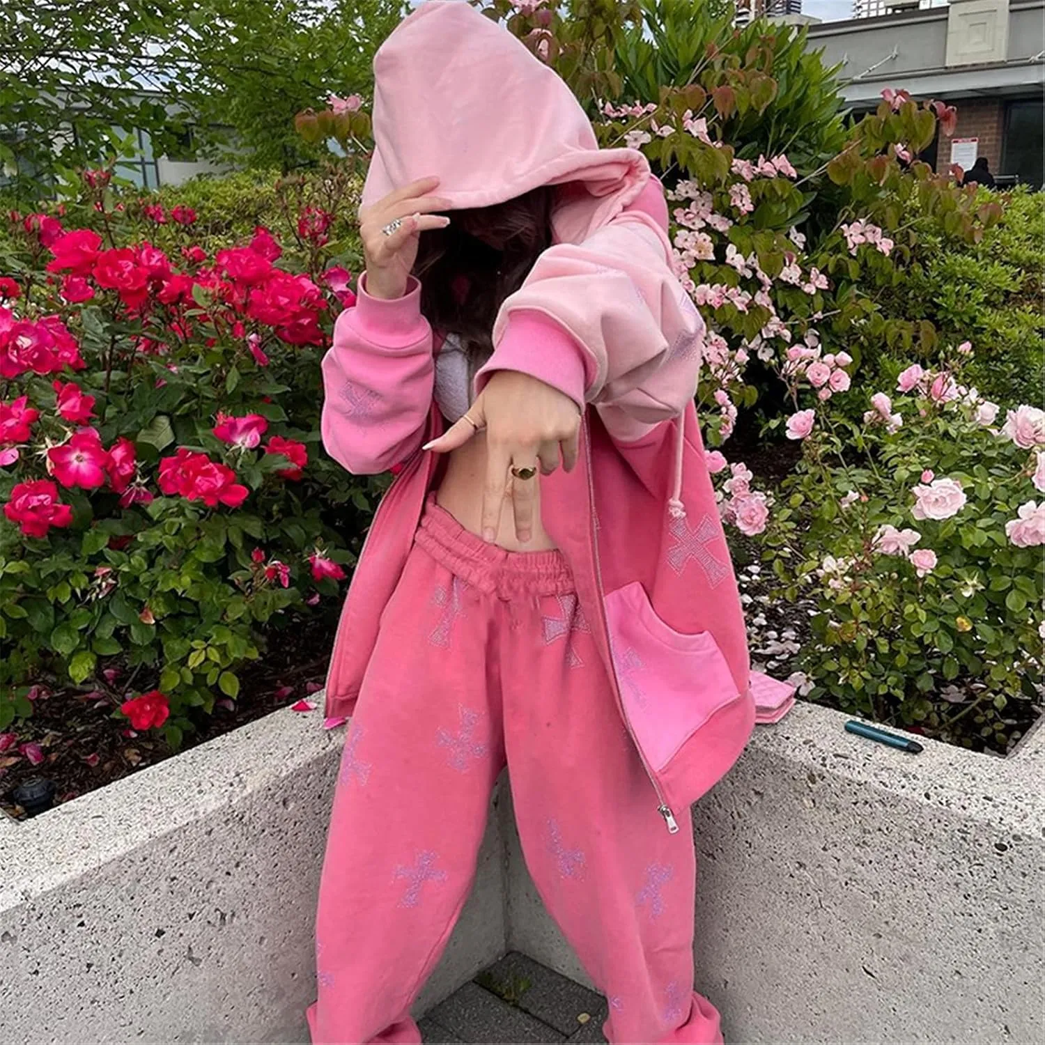 Yuemengxuan Women Man Goth Hoodie Sweatshirts Y2k Aesthetic Zip Up Jacket 90s Long Sleeve Graphic Coat Couple Top Streetwear