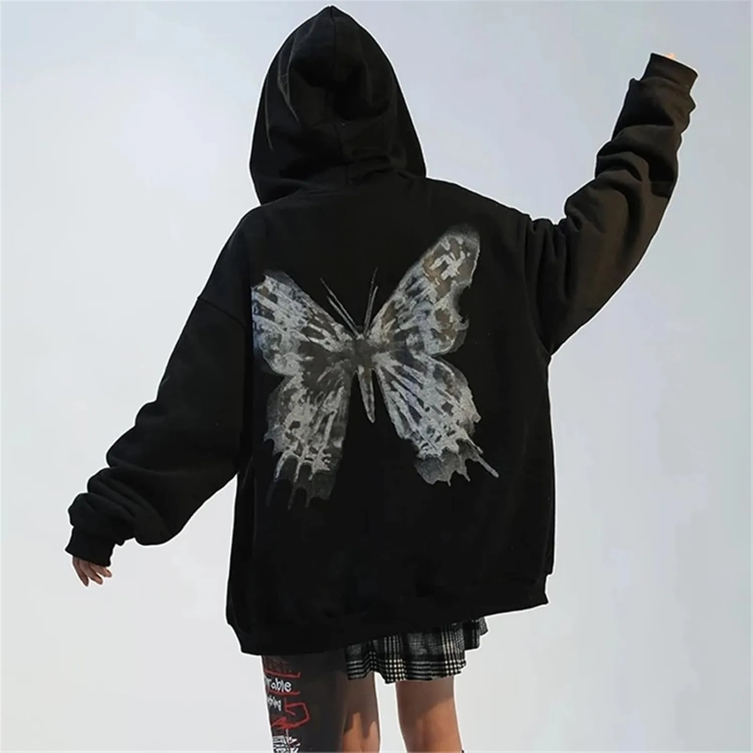 Yuemengxuan Women Man Goth Hoodie Sweatshirts Y2k Aesthetic Zip Up Jacket 90s Long Sleeve Graphic Coat Couple Top Streetwear