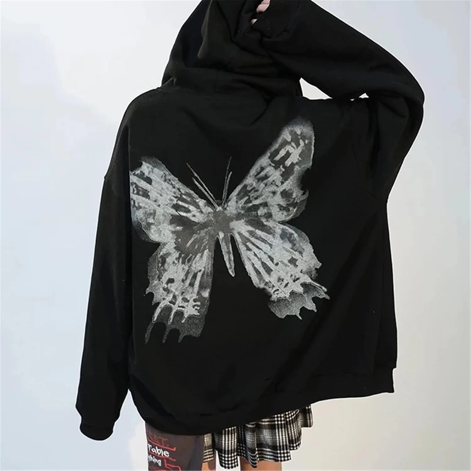 Yuemengxuan Women Man Goth Hoodie Sweatshirts Y2k Aesthetic Zip Up Jacket 90s Long Sleeve Graphic Coat Couple Top Streetwear