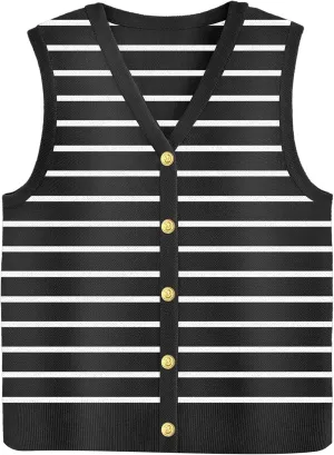 Zeagoo Womens Sweater Vest V Neck Button Down Shirts Trendy Knit Sleeveless Cardigan Top Shirt S-XXL
