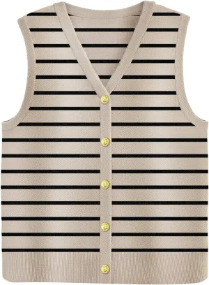 Zeagoo Womens Sweater Vest V Neck Button Down Shirts Trendy Knit Sleeveless Cardigan Top Shirt S-XXL